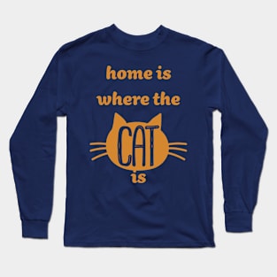 Home is Where the Cat is Cute Cat Face Design Long Sleeve T-Shirt